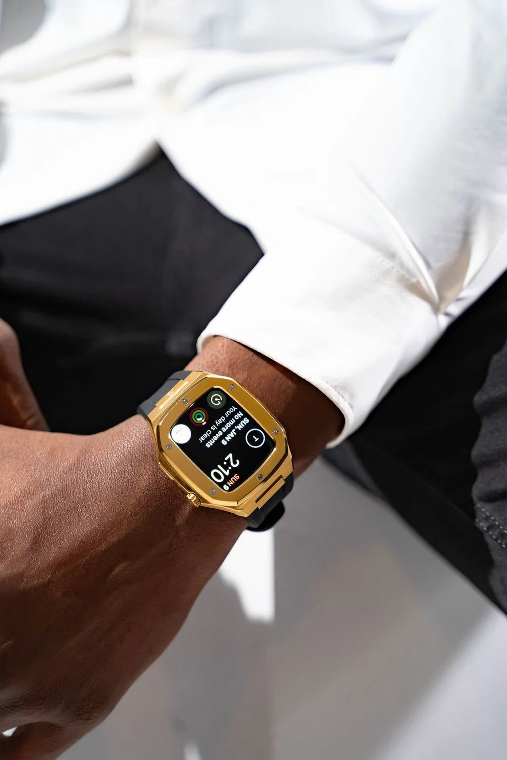Gold smartwatch case - from ASOROCK WATCHES  a black african american owned luxury unique watch brand with swiss rolex AP homage style watches 