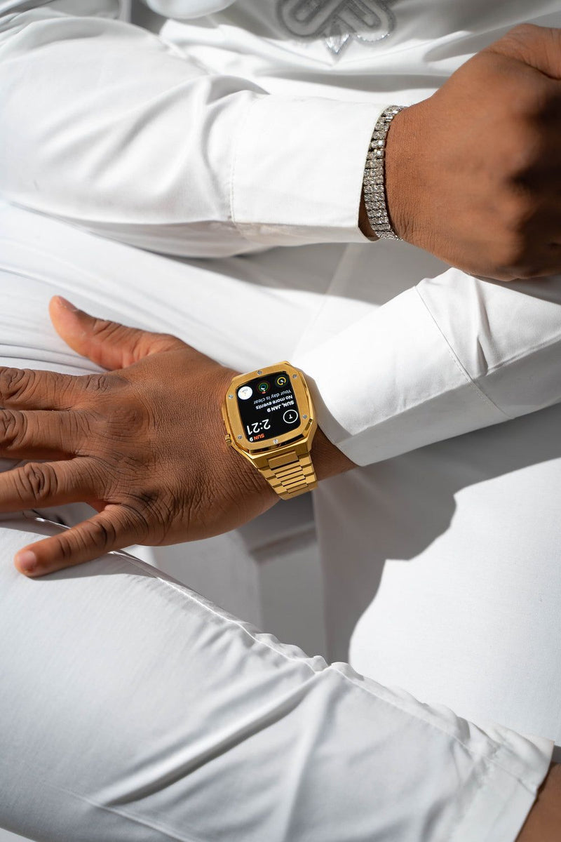 Gold smartwatch case - from ASOROCK WATCHES  a black african american owned luxury unique watch brand with swiss rolex AP homage style watches 