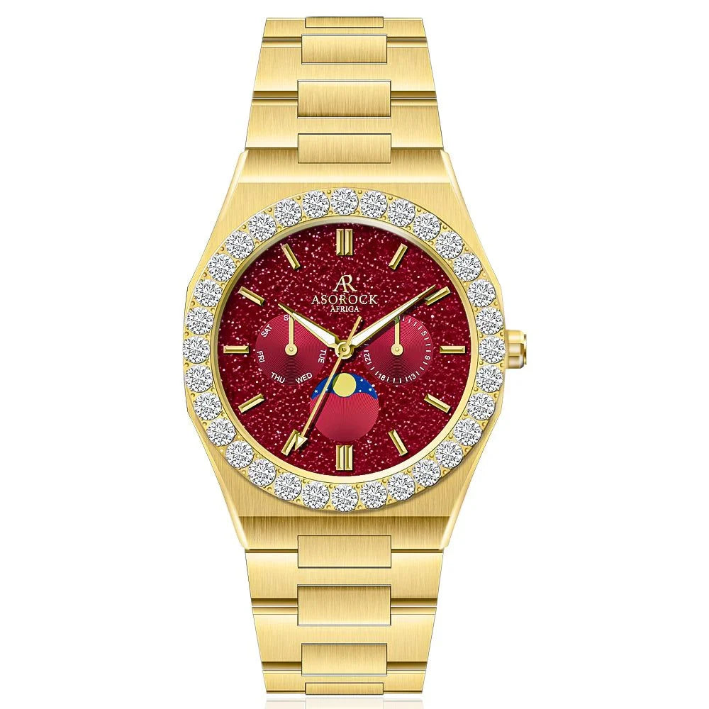 Iced diamond bezel transporter - plain straps - from ASOROCK WATCHES  a black african american owned luxury unique watch brand with swiss rolex, Audemars Piguet, patek homage inspired style watches. Also a custom vvs moissanite diamond watch maker. 