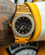 Iced diamond bezel transporter - plain straps - from ASOROCK WATCHES  a black african american owned luxury unique watch brand with swiss rolex, Audemars Piguet, patek homage inspired style watches. Also a custom vvs moissanite diamond watch maker. 