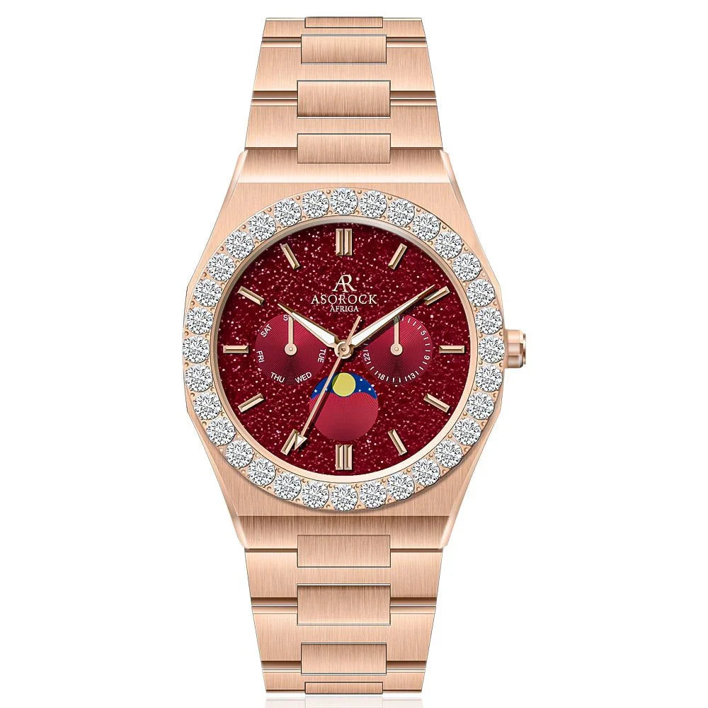 Iced diamond bezel transporter - plain straps - from ASOROCK WATCHES  a black african american owned luxury unique watch brand with swiss rolex, Audemars Piguet, patek homage inspired style watches. Also a custom vvs moissanite diamond watch maker. 