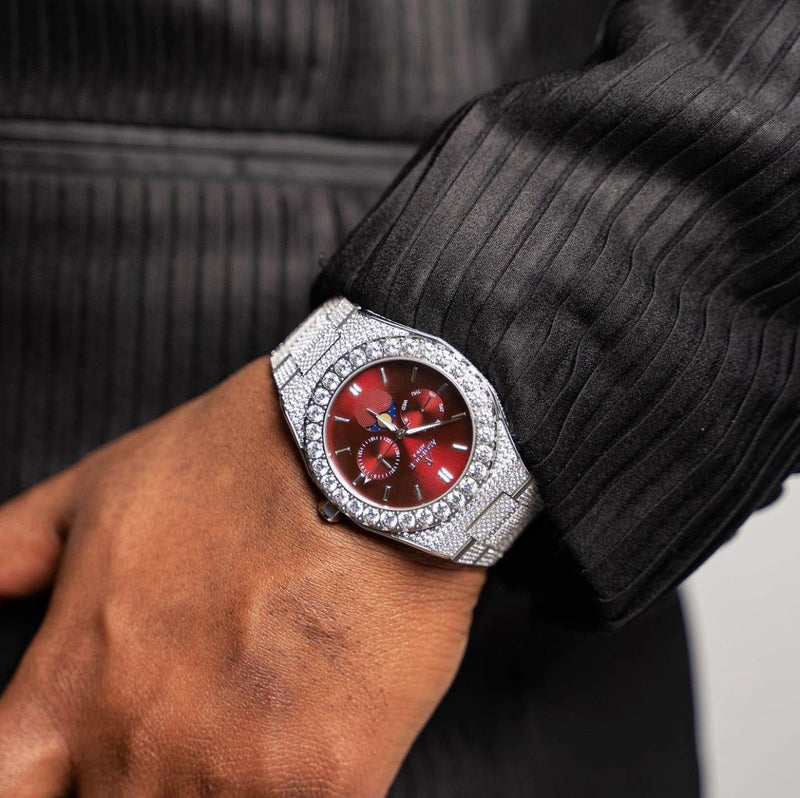 Iced transporter - Big diamond bezel - Fully iced strap - from ASOROCK WATCHES  a black african american owned luxury unique watch brand with swiss rolex, Audemars Piguet, patek homage inspired style watches. Also a custom vvs moissanite diamond watch maker. 