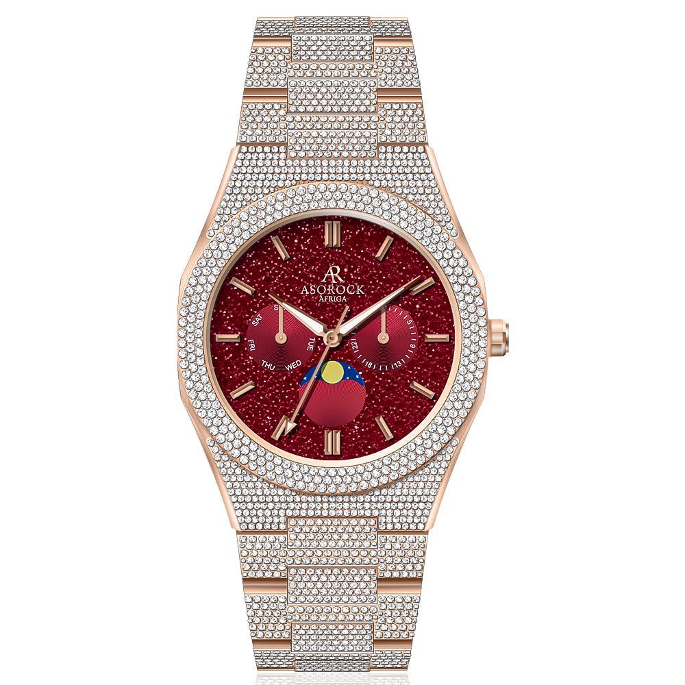 Iced transporter - Small diamond bezel - Fully iced strap - from ASOROCK WATCHES  a black african american owned luxury unique watch brand with swiss rolex, Audemars Piguet, patek homage inspired style watches. Also a custom vvs moissanite diamond watch maker. 