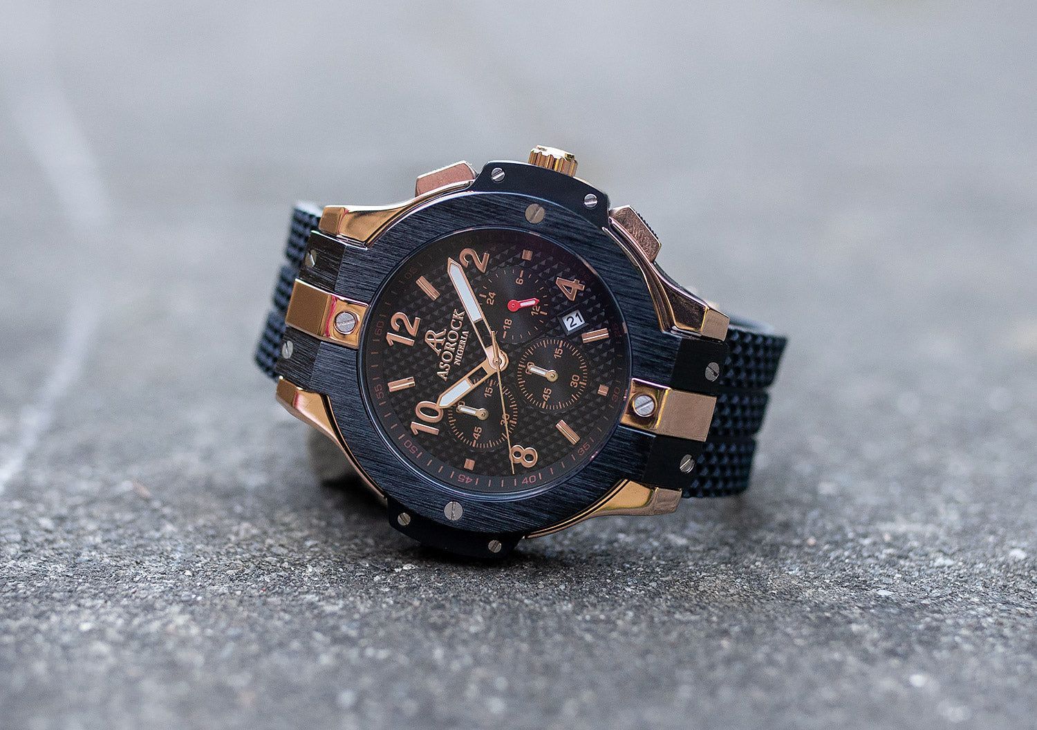 RoseGold SpeedRacer - from ASOROCK WATCHES  a black african american owned luxury unique watch brand with swiss rolex AP homage style watches 
