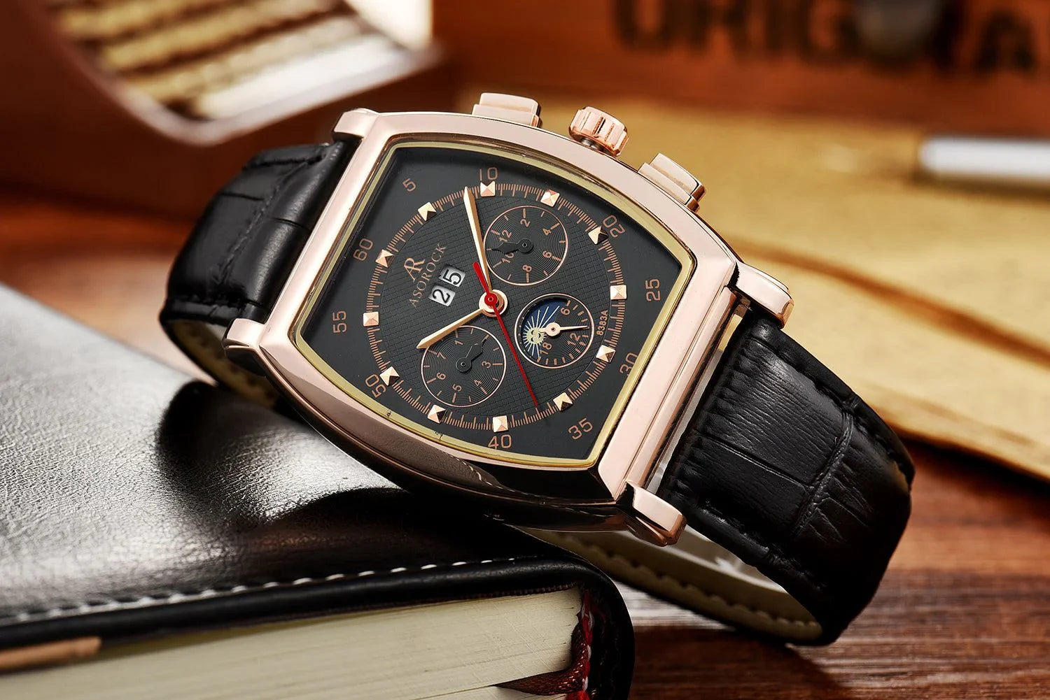 Rosegold/Black Ambassador - from ASOROCK WATCHES  a black african american owned luxury unique watch brand with swiss rolex AP homage style watches 