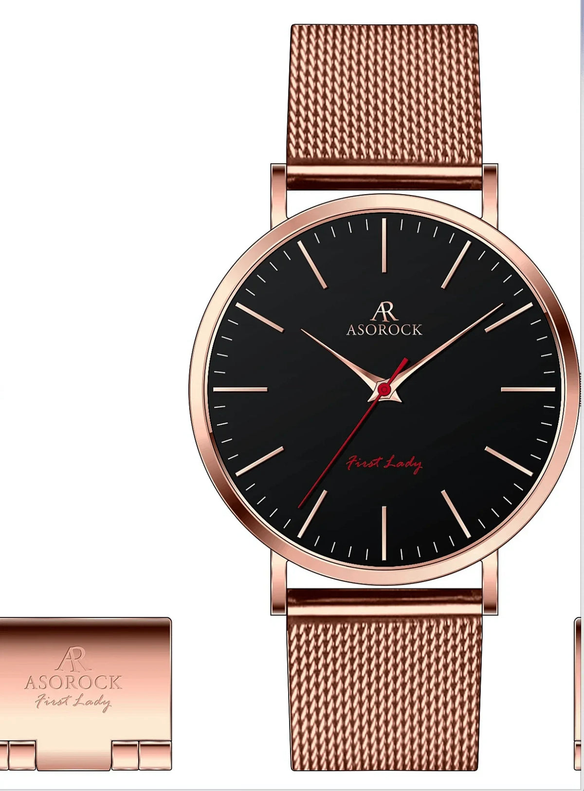 Asorock Watches Rosegold/Black Goddess Womens watch | Unique watch Rosegold/Black Ambassador - Automatic perpetual calendar  main image 3