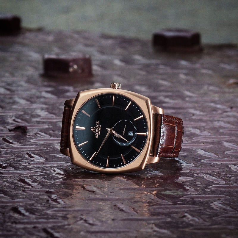 RoseGold/Black Monolith - from ASOROCK WATCHES  a black african american owned luxury unique watch brand with swiss rolex AP homage style watches 