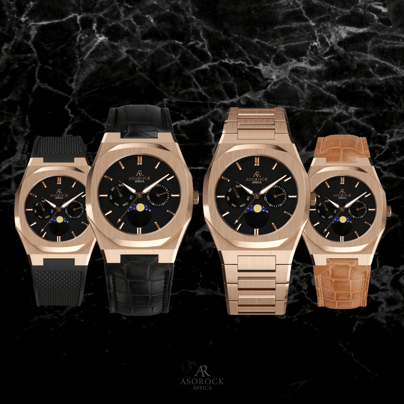 Rosegold/Black Transporter - from ASOROCK WATCHES  a black african american owned luxury unique watch brand with swiss rolex AP homage style watches 