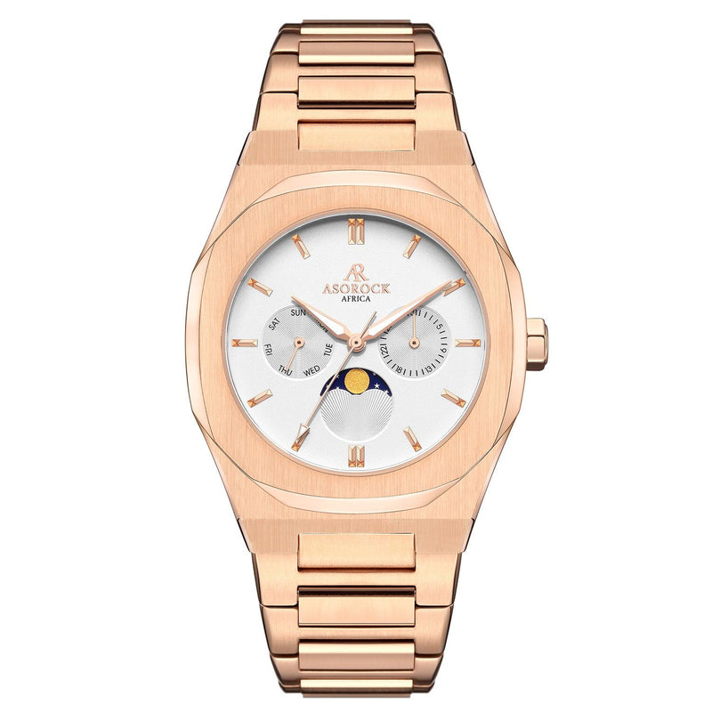 Rosegold/White Transporter - from ASOROCK WATCHES  a black african american owned luxury unique watch brand with swiss rolex, Audemars Piguet, patek homage inspired style watches. Also a custom vvs moissanite diamond watch maker. 