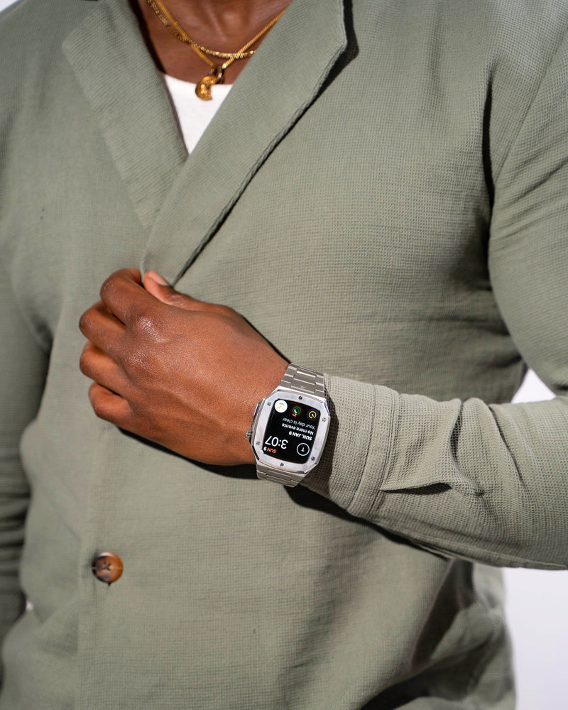 Silver smartwatch case - from ASOROCK WATCHES  a black african american owned luxury unique watch brand with swiss rolex AP homage style watches 