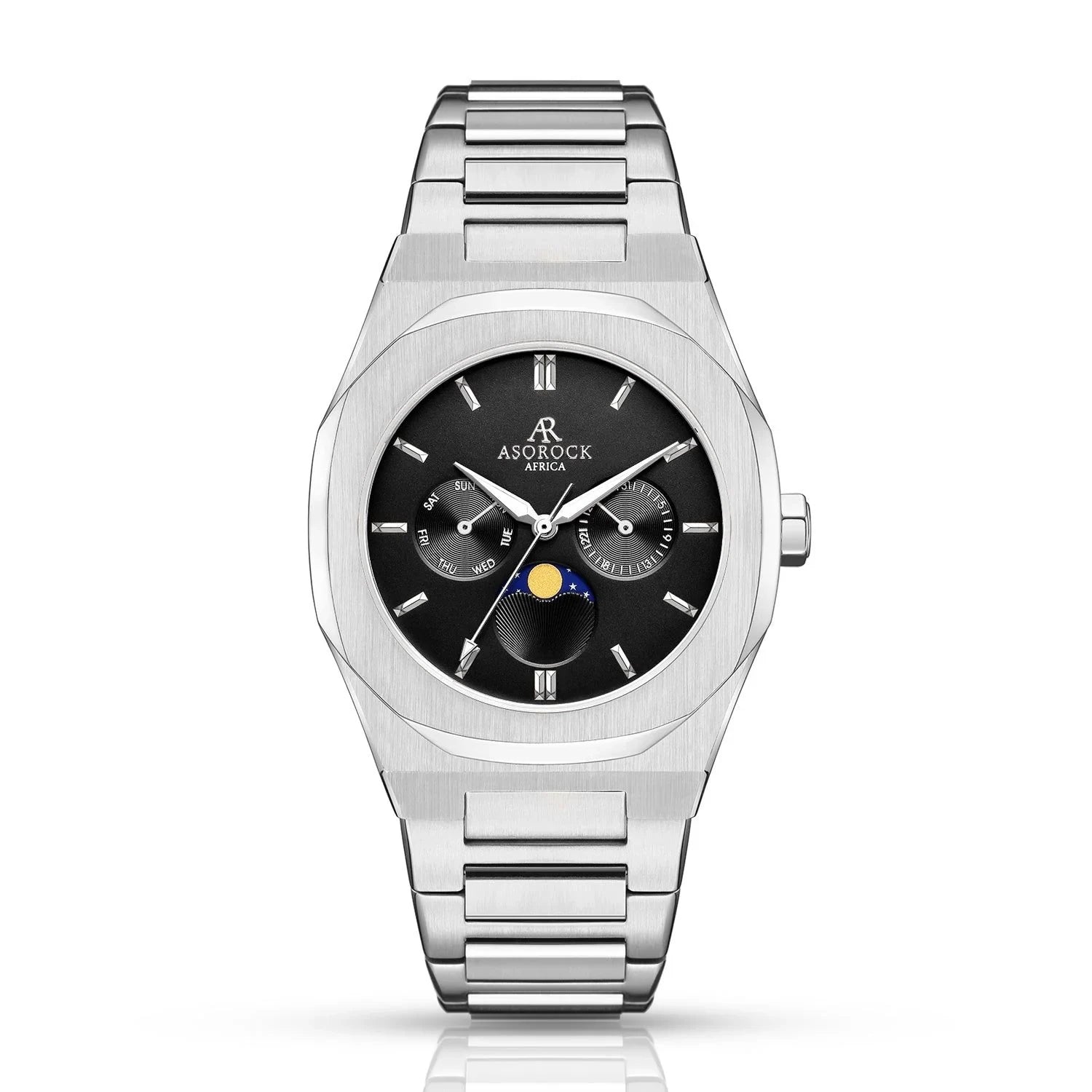 Silver/Black Transporter - from ASOROCK WATCHES  a black african american owned luxury unique watch brand with swiss rolex, Audemars Piguet, patek homage inspired style watches. Also a custom vvs moissanite diamond watch maker. 