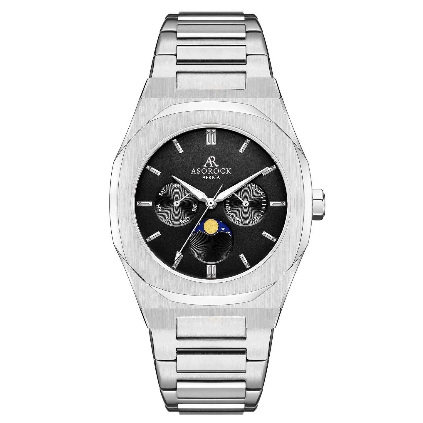 Silver/Black Transporter - from ASOROCK WATCHES  a black african american owned luxury unique watch brand with swiss rolex, Audemars Piguet, patek homage inspired style watches. Also a custom vvs moissanite diamond watch maker. 