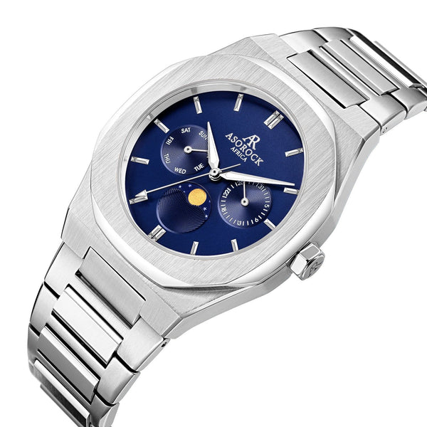 Silver/Blue Transporter - from ASOROCK WATCHES  a black african american owned luxury unique watch brand with swiss rolex, Audemars Piguet, patek homage inspired style watches. Also a custom vvs moissanite diamond watch maker. 