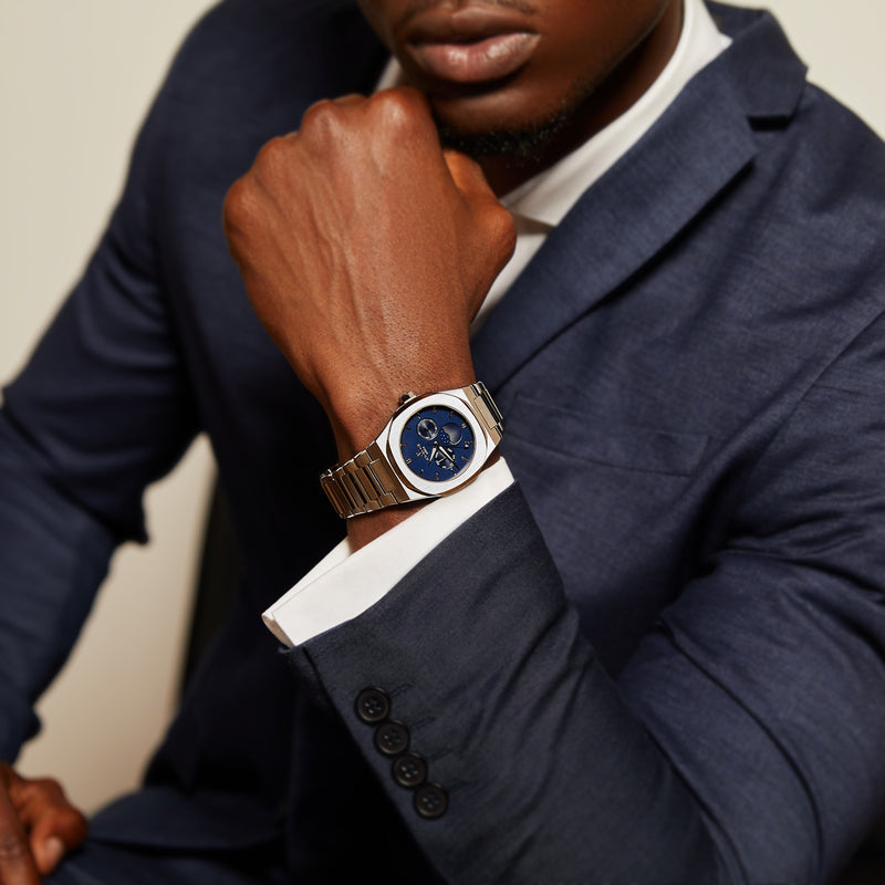 Silver/Blue Transporter - from ASOROCK WATCHES  a black african american owned luxury unique watch brand with swiss rolex AP homage style watches 
