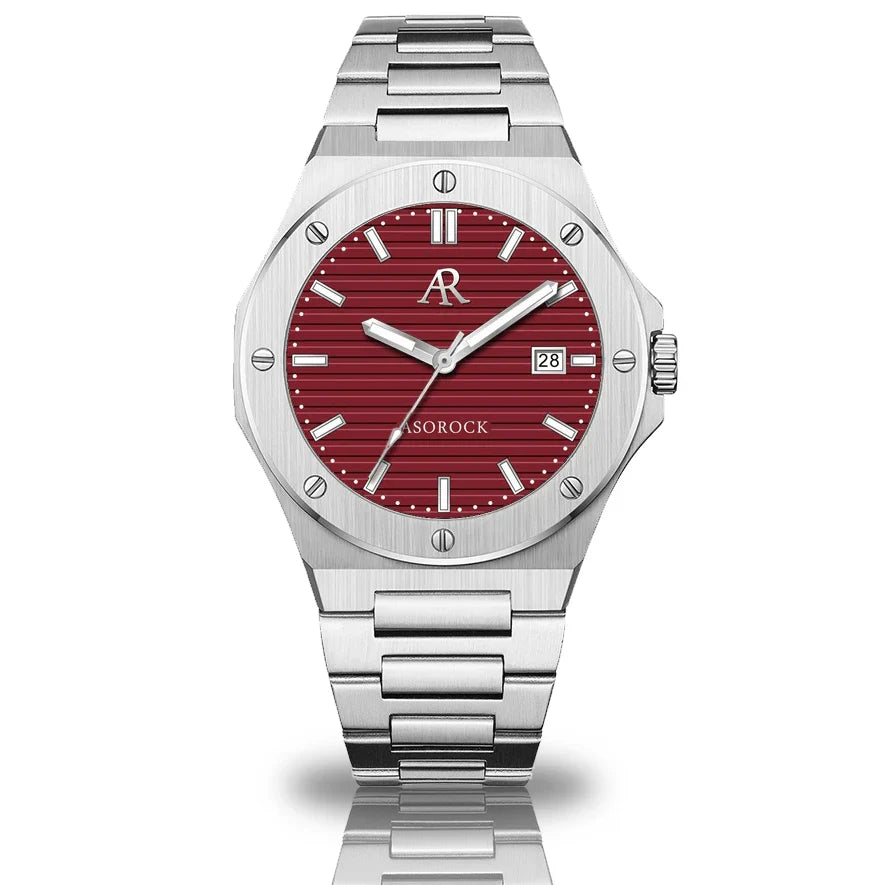 Silver/Red Mansa - from ASOROCK WATCHES  a black african american owned luxury unique watch brand with swiss rolex AP homage style watches 