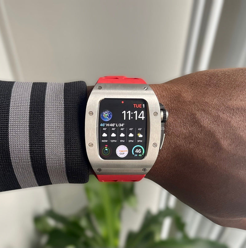 Silver/red Smartwatch Sports case - from ASOROCK WATCHES  a black african american owned luxury unique watch brand with swiss rolex AP homage style watches 