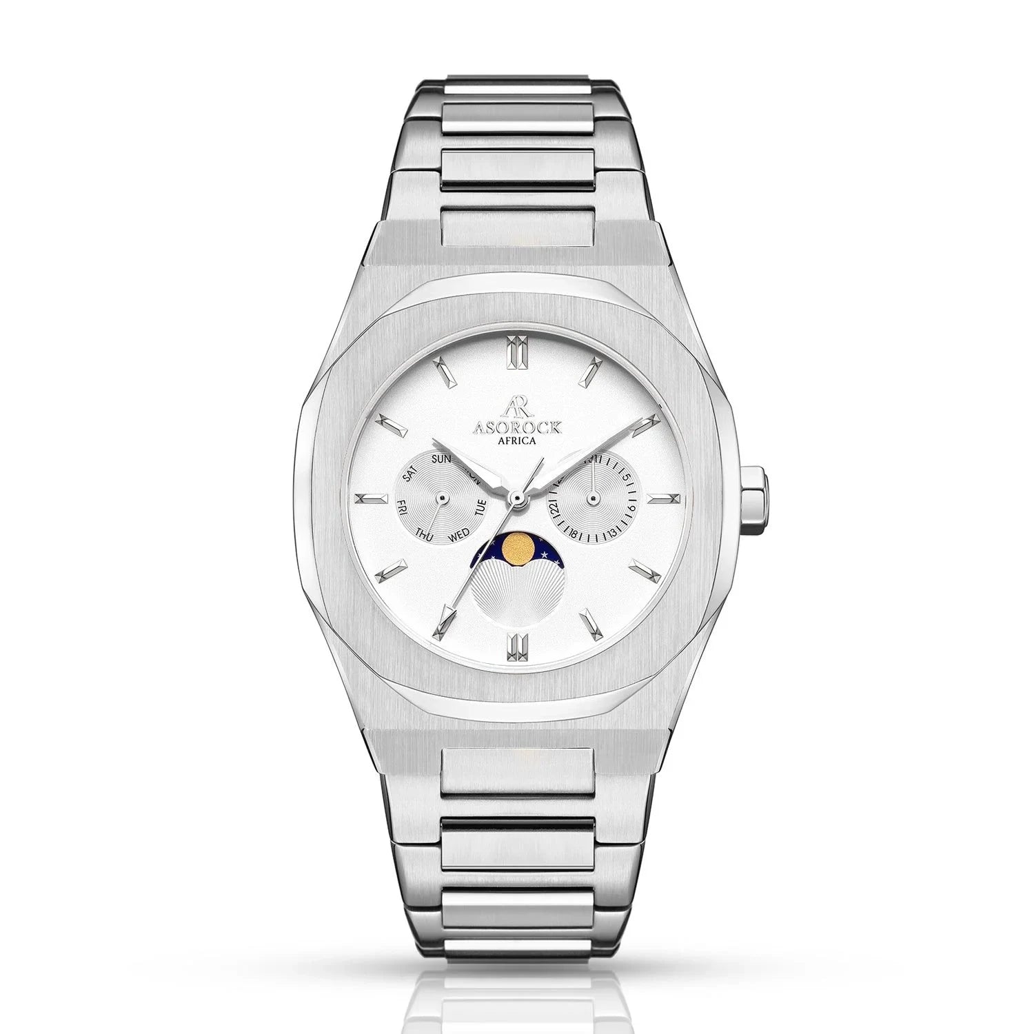 Silver/White Transporter - from ASOROCK WATCHES  a black african american owned luxury unique watch brand with swiss rolex, Audemars Piguet, patek homage inspired style watches. Also a custom vvs moissanite diamond watch maker. 