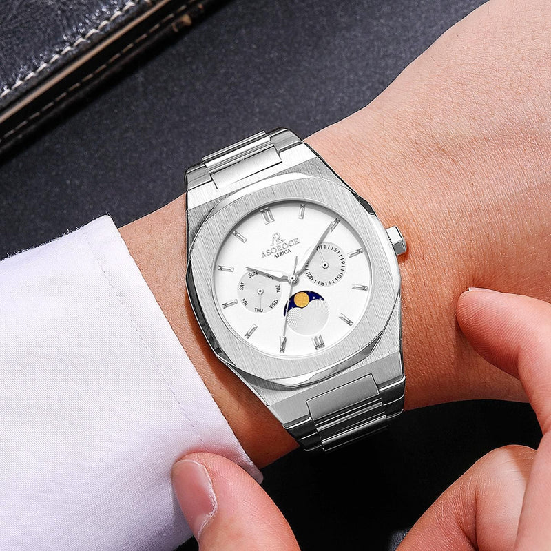 Silver/White Transporter - from ASOROCK WATCHES  a black african american owned luxury unique watch brand with swiss rolex, Audemars Piguet, patek homage inspired style watches. Also a custom vvs moissanite diamond watch maker. 