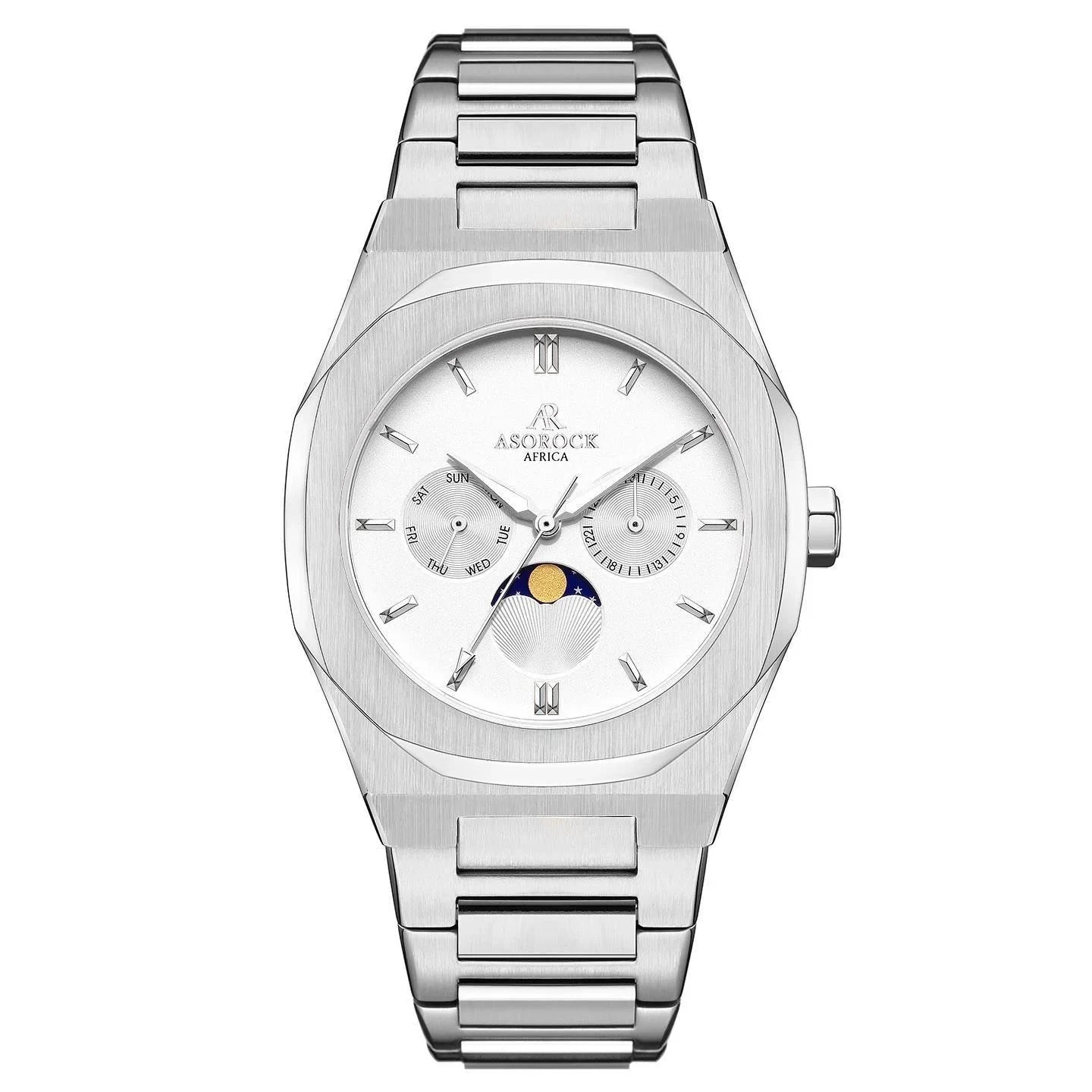 Silver/White Transporter - from ASOROCK WATCHES  a black african american owned luxury unique watch brand with swiss rolex, Audemars Piguet, patek homage inspired style watches. Also a custom vvs moissanite diamond watch maker. 
